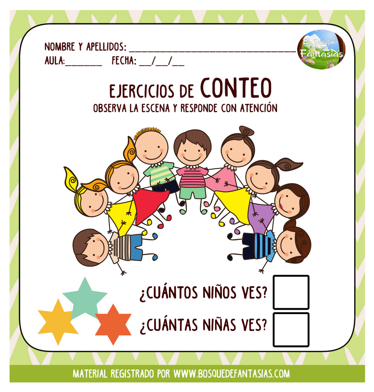 Ejercicios de CONTEO para preescolar en PDF gratuito