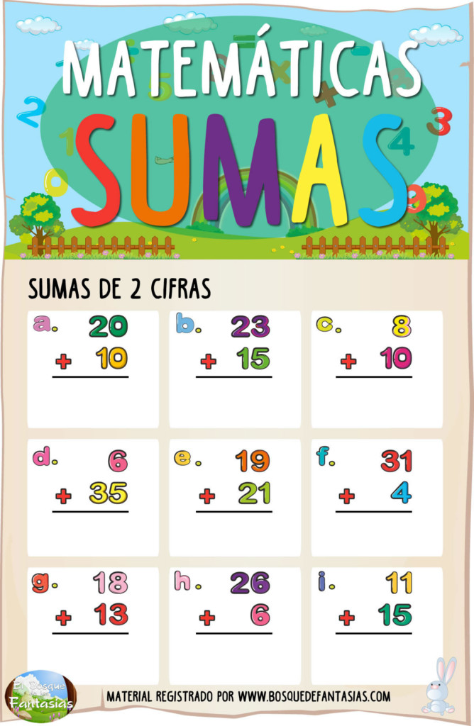 Fichas de SUMAS para niños de infantil (1 y 2 cifras)