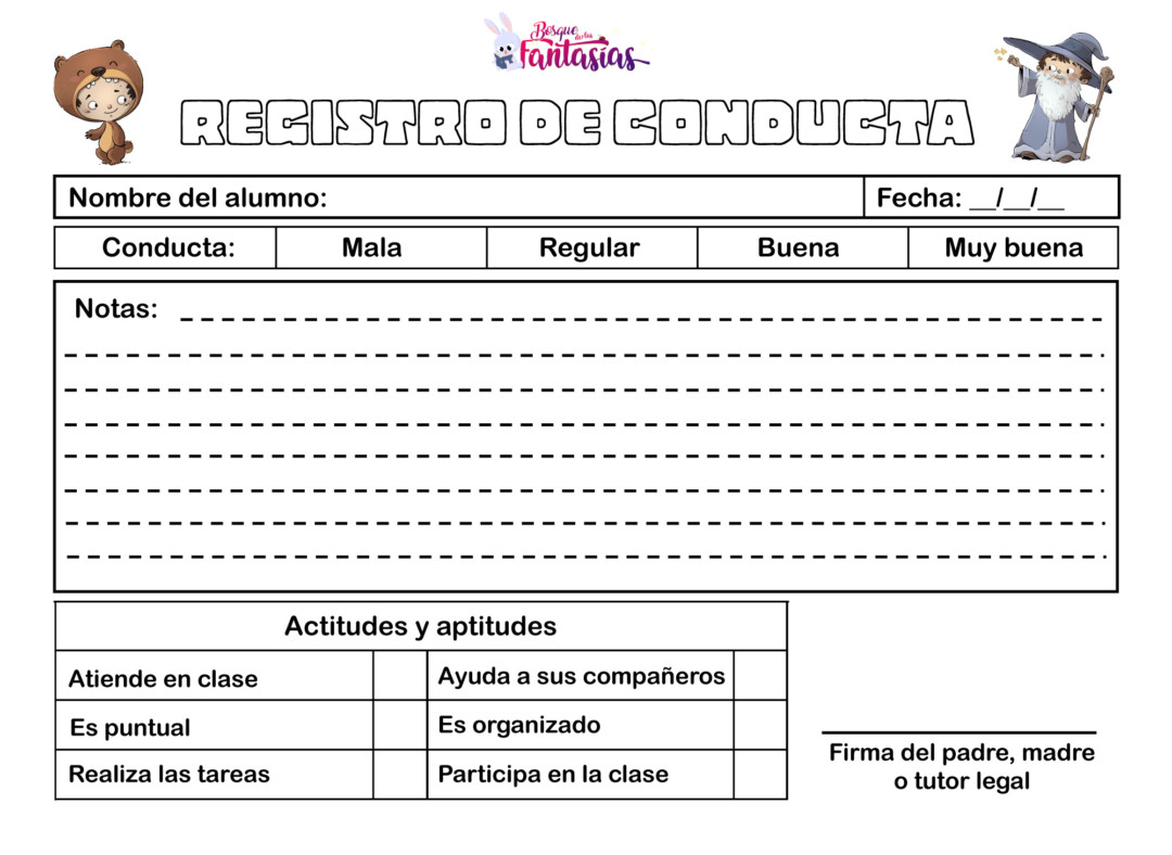 Fichas De REGISTROS De CONDUCTA Para Aulas