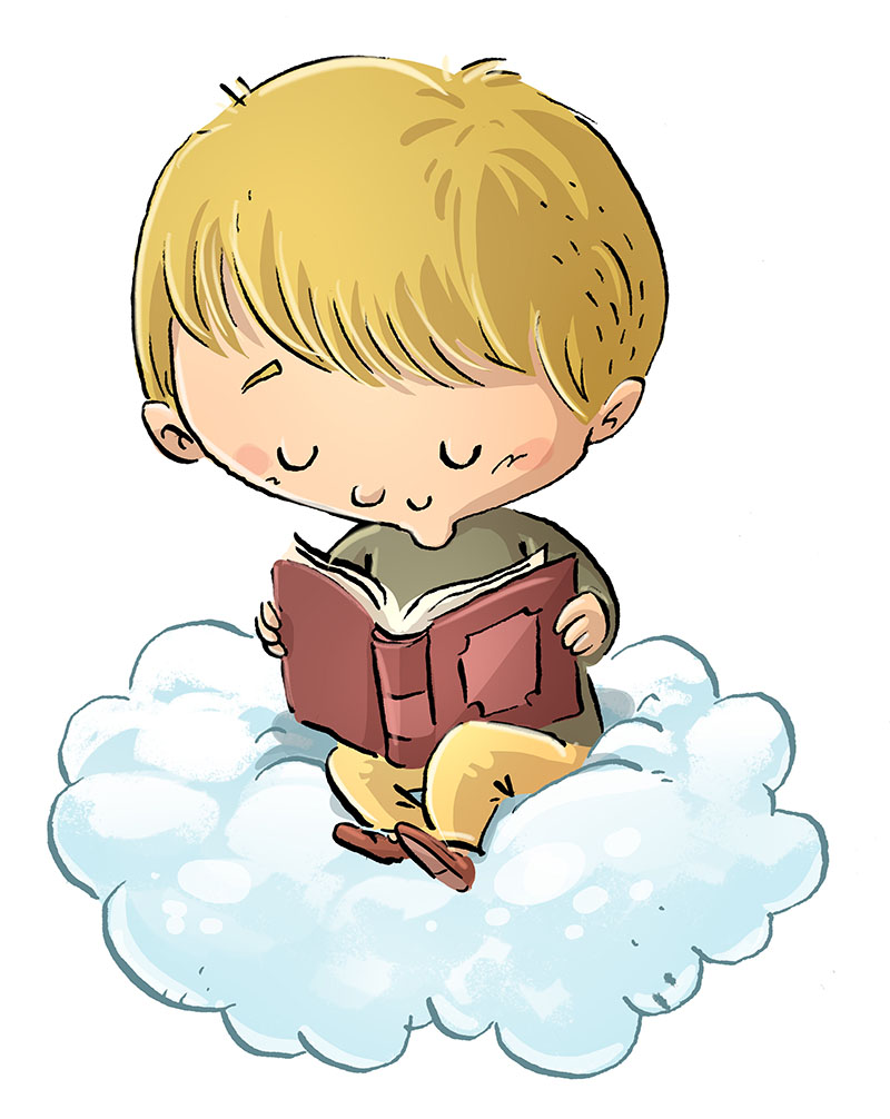 niño leyendo en una nube