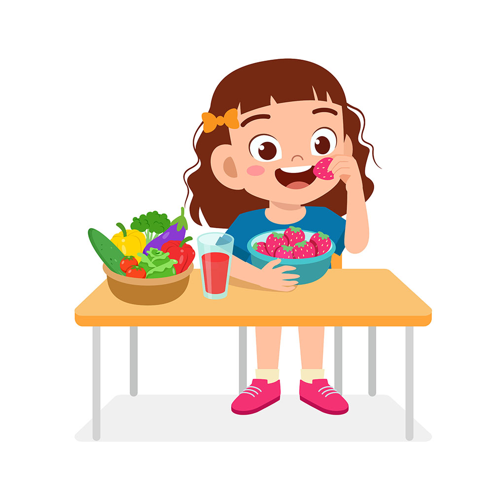 niña comiendo frutas - Juegos infantiles