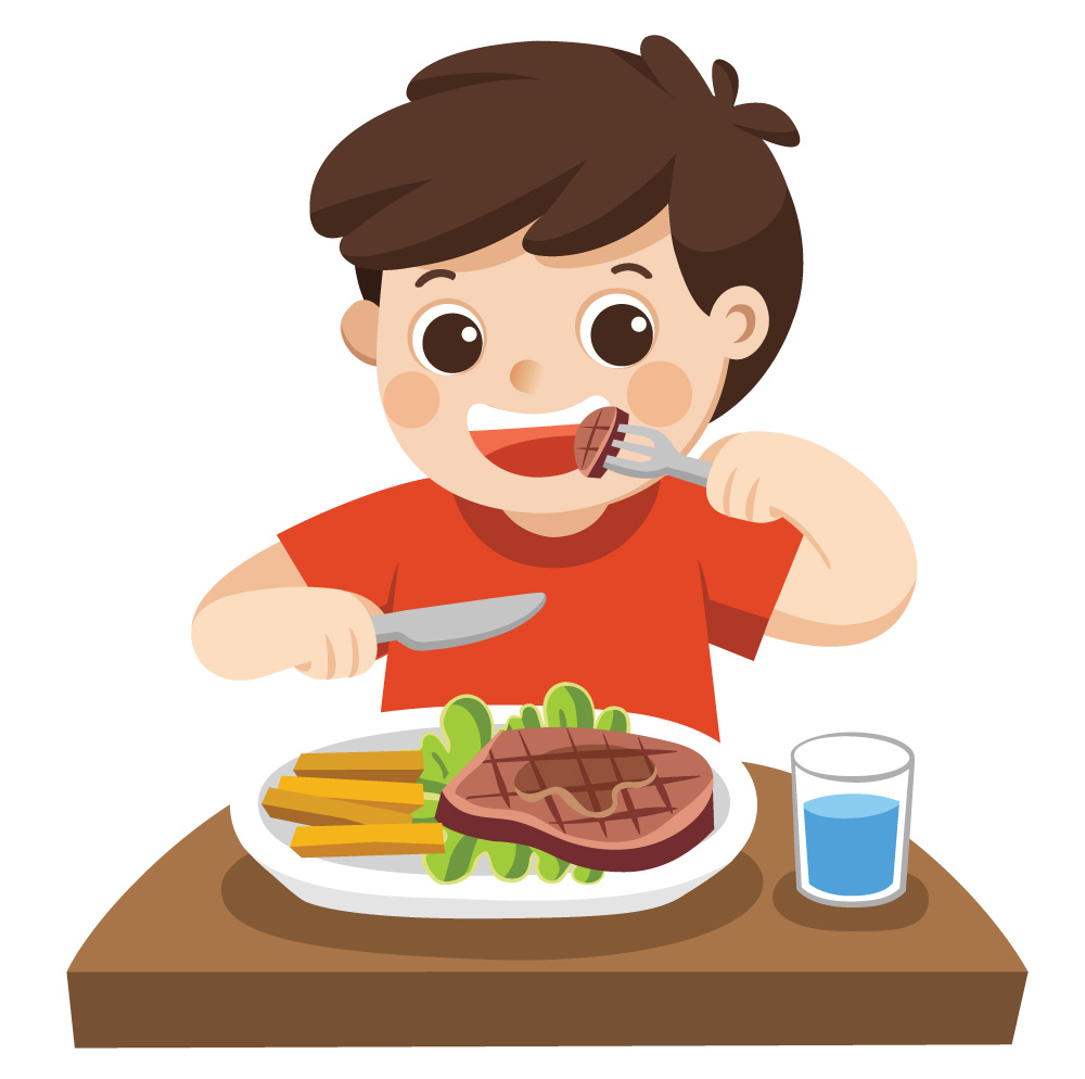 niño comiendo carne
