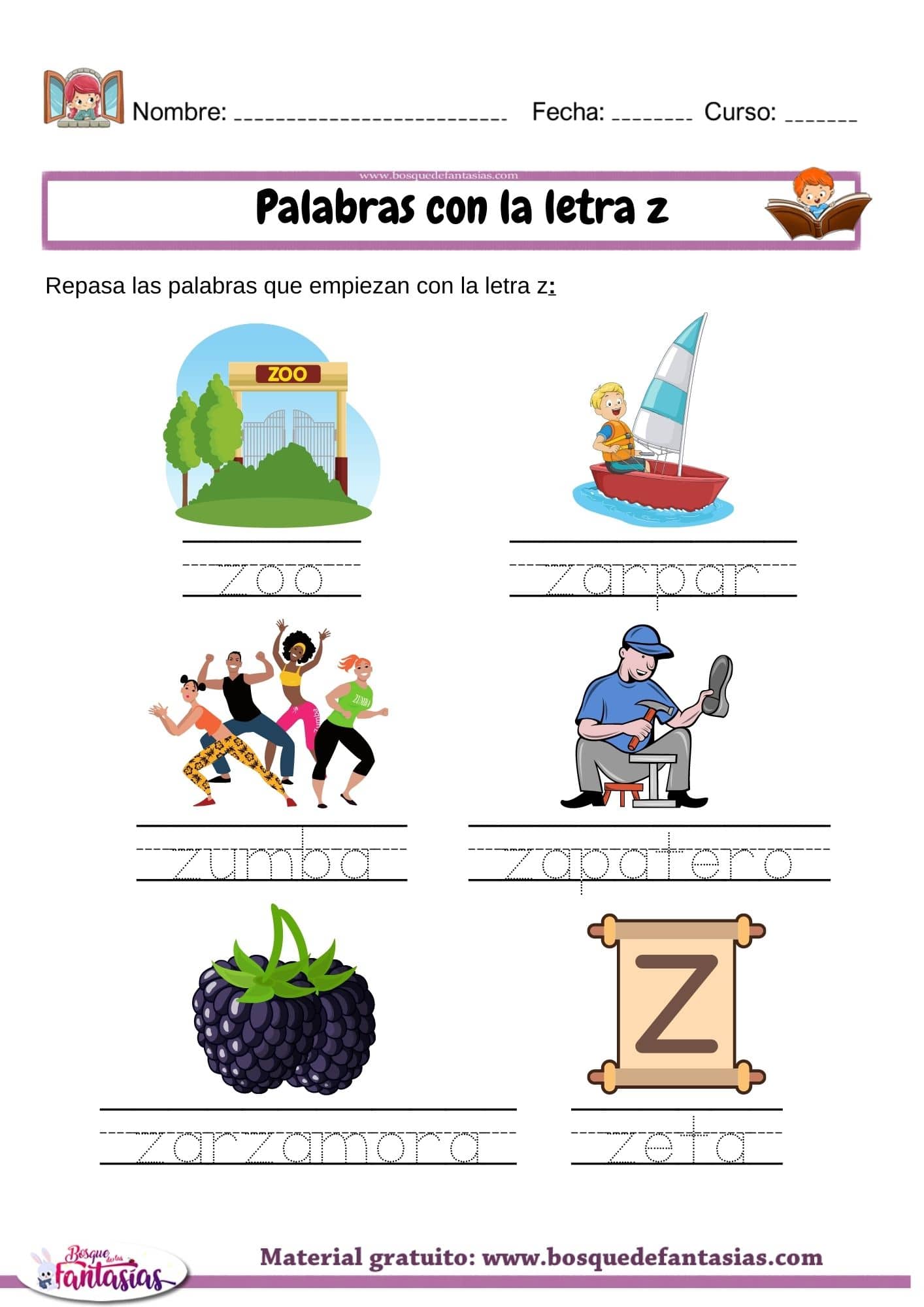 Palabras con la letra Z : Actividades y ejemplos para niños