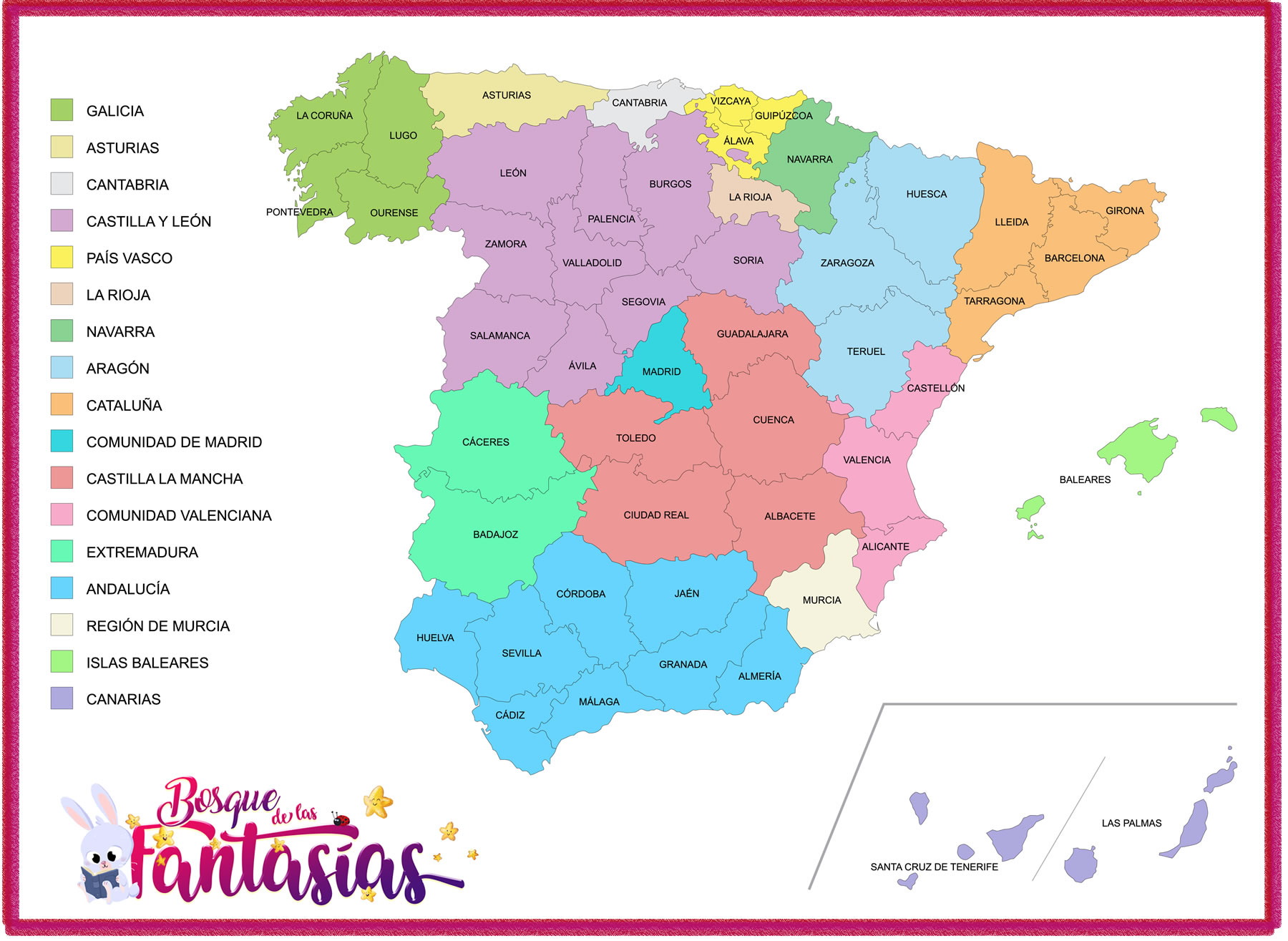 Mapa político de España: Comunidades, capitales y provincias