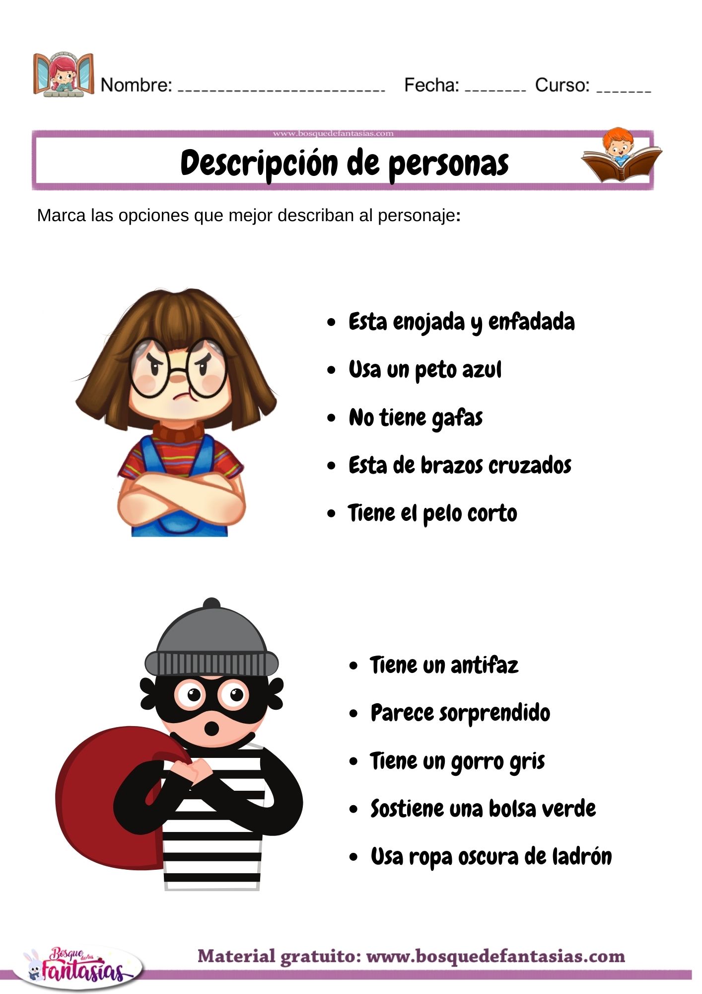 Actividades y fichas sobre DESCRIPCIÓN DE PERSONAS para primaria