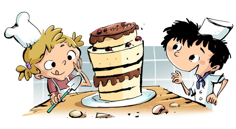 niños cocinando una tarta