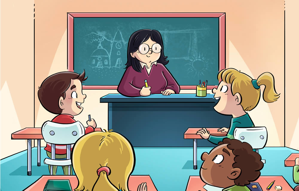 profesora enseñando a niños