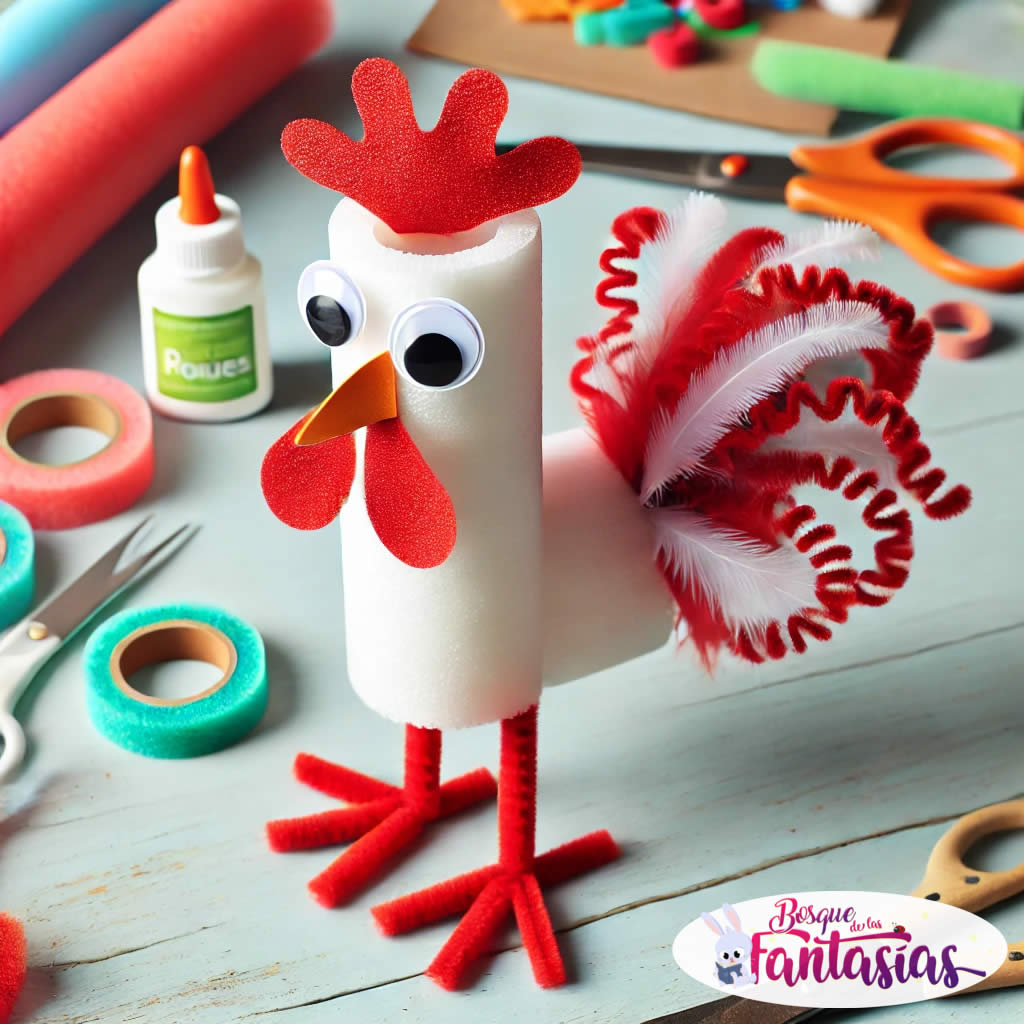 gallo con flotadores de espuma