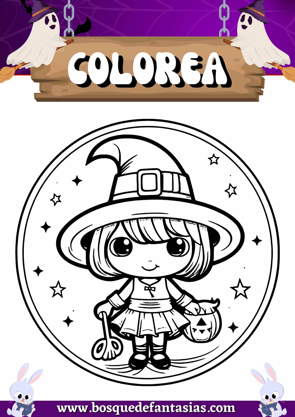 bruja de halloween para colorear