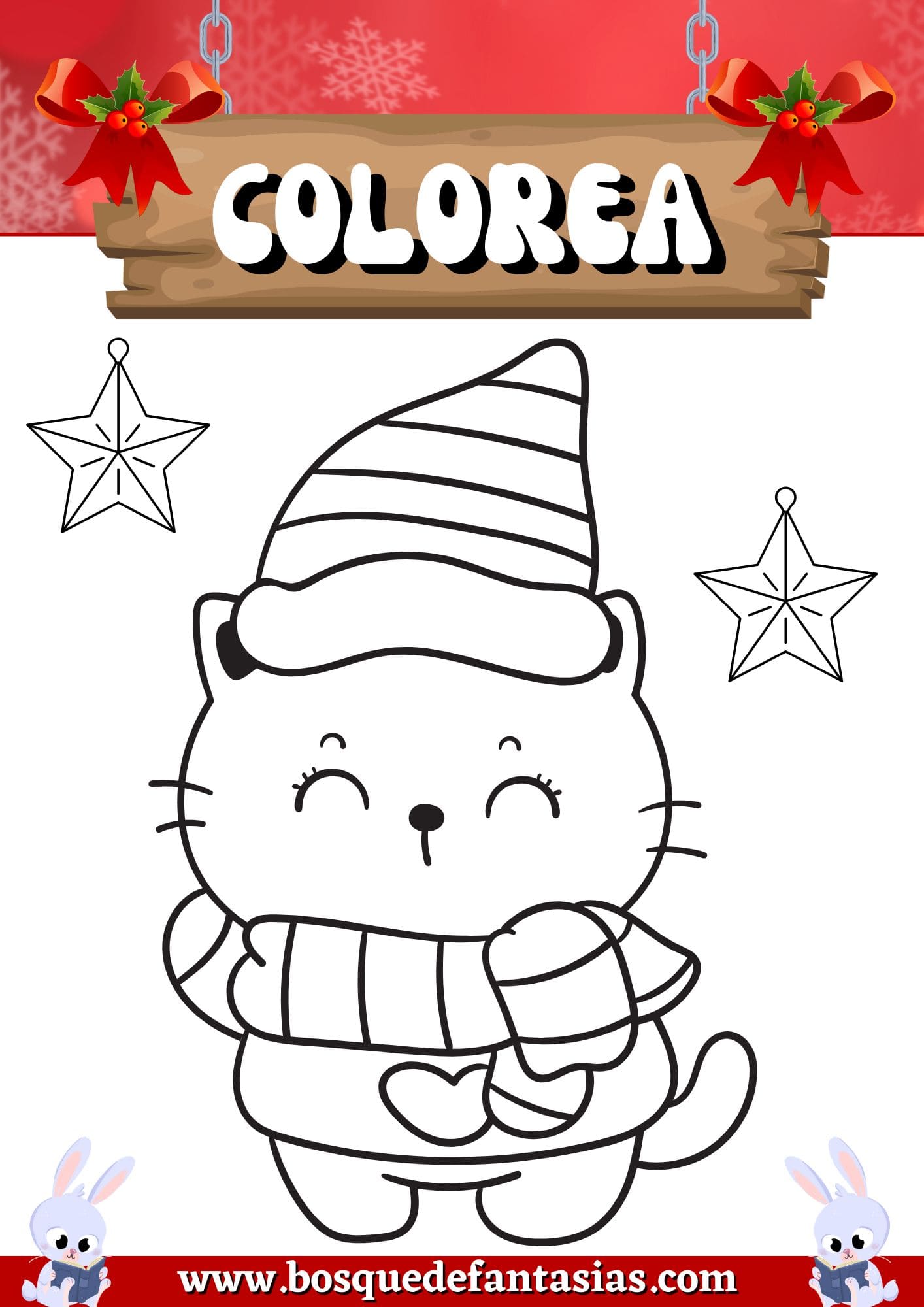 gato de navidad para colorear