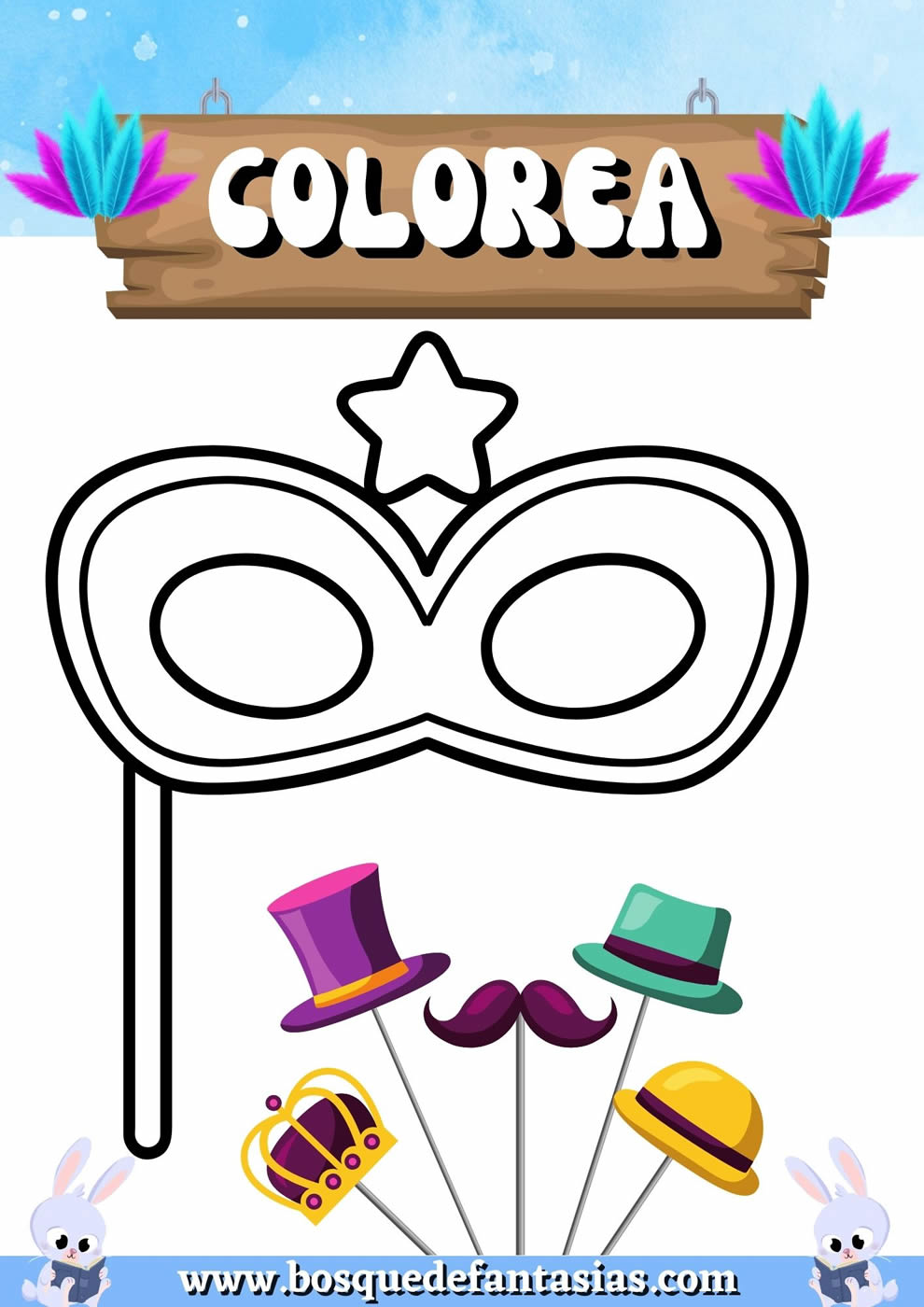 mascara de carnaval para colorear​